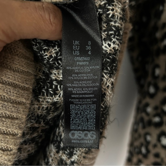 ASOS Women’s Knit Leopard Print Off-The-Shoulder Sweater Size 4 - Picture 7 of 9
